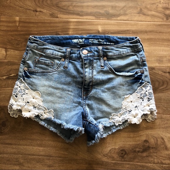 Pants - High Rise Shorts with Floral Lace
